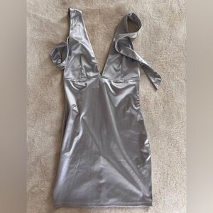Silver Satin Sleeveless Dress